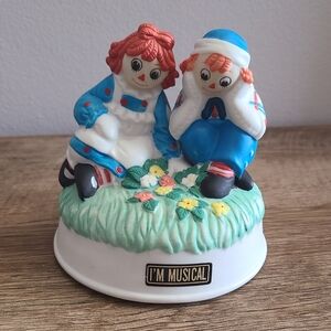❤️Vintage Raggedy Ann & Raggedy Andy ~ Flambro Musical Figurine